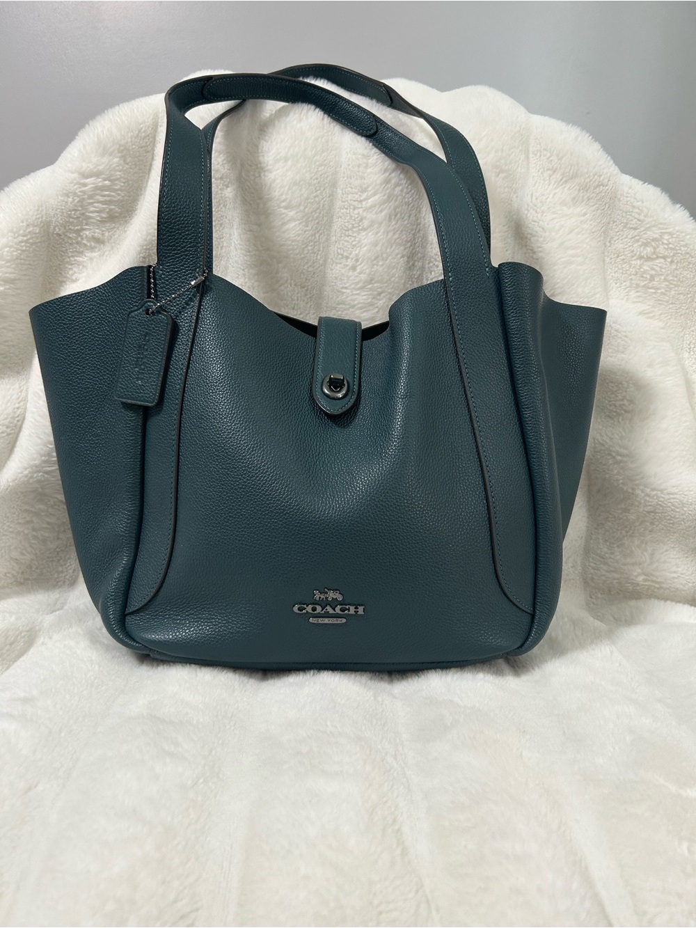 Coach Hadley Turnlock Tote CAL17 Dark Teal Pebbled Leather Shoulder Bag